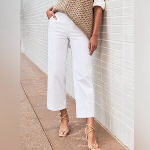 Spanx White Twill Stretch Cropped Wide Leg Pants